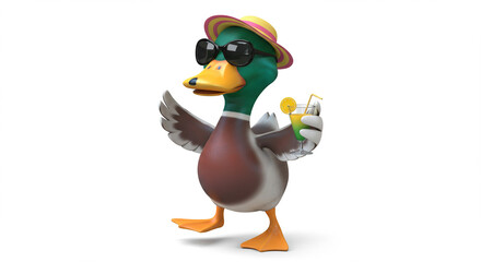 Obraz premium stylish 3d duck celebrating summer on white background