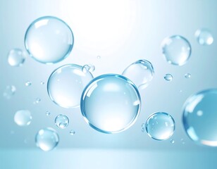 Floating, translucent bubbles on a light blue background