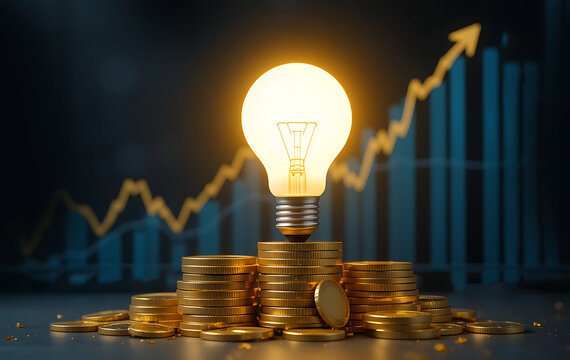 Light Bulb with Money Energy, Electricity, and Financial Concept. artificial inteligent