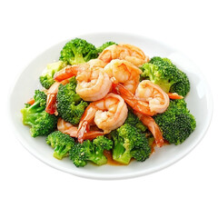 Thai healthy food stir-fried broccoli with shrimp [Transparent Background PNG].