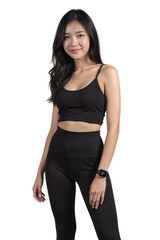 young sporty woman on transparent background
