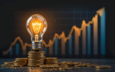 Light Bulb with Money Energy, Electricity, and AI Financial Concept