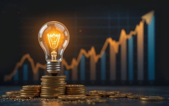 Light Bulb with Money Energy, Electricity, and AI Financial Concept - Powered by Adobe