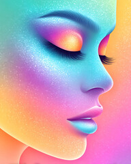 Vibrant abstract portrait of a woman's face with colorful hues.