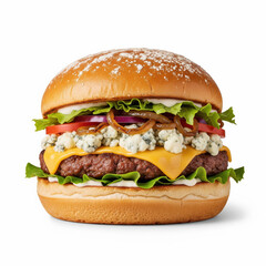 Blue Cheese Burger on white background