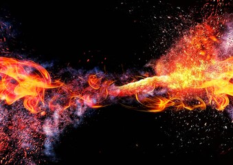 黒背景に燃焼する火炎の3dイラスト