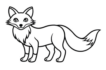 Outlined fox art stands isolated with fluffy tail, creating a simple animal portrait