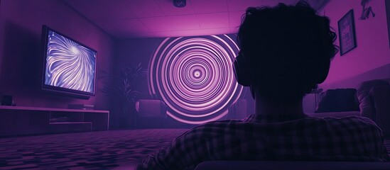 Silhouette of a Person Looking at a Hypnotic Projection