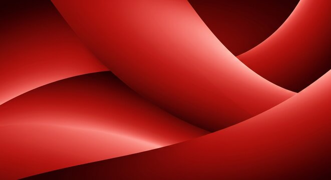Abstract composition of smooth, intertwining red curves, creating dynamic movement with soft gradients and highlights.
