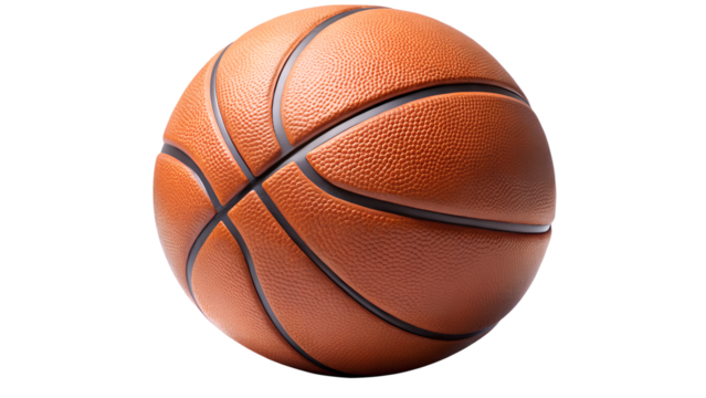 Close up of an orange basketball isolated on transparent background