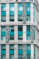 blue and white building facade windows