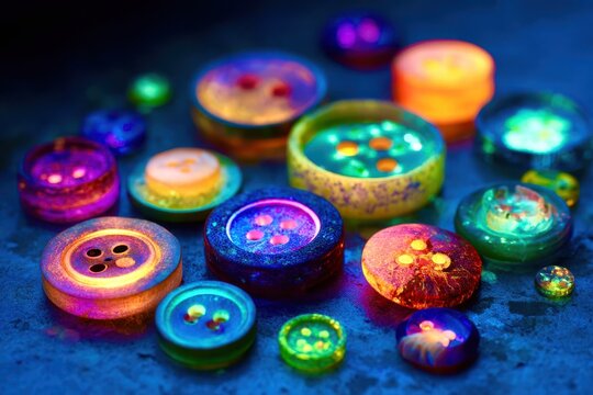 A collection of colorful buttons with glowing lights