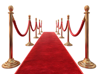 Red carpet with ropes on both sides, red carpet background transparent