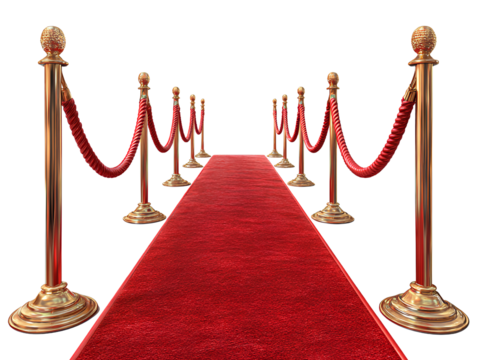 Red carpet with ropes on both sides, red carpet background transparent