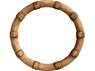 Rustic wooden circular frame isolated on a transparent background