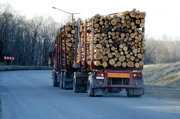 Truck transporting timber on a highway