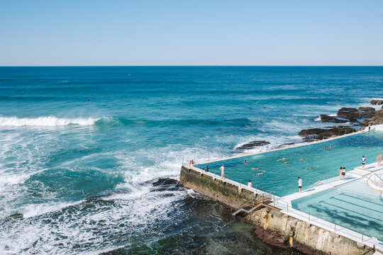ourists swimming in bondi icebergs pool in sydney