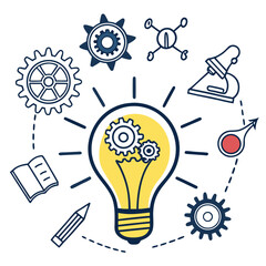 Lightbulb with Science Icons &ndash; Innovation & Idea Concept Vector
