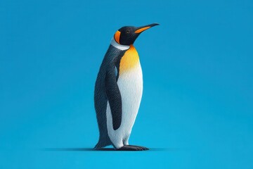 Fototapeta premium Creative penguin logo vector icon design featuring a realistic depiction of an emperor penguin against a vivid blue background