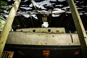 Wooden hull of a ship ages gracefully