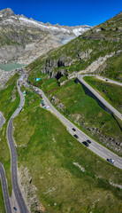 Furkapass, Furkapassstrasse, Luftaufnahme, Schweiz, Juni 2025