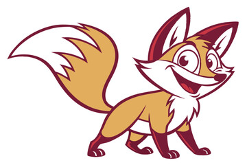Cartoon fox smiles cheerfully with large eyes and distinctive coloring in the wild