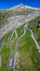 Furkapass, Furkapassstrasse, Luftaufnahme, Schweiz, Juni 2025