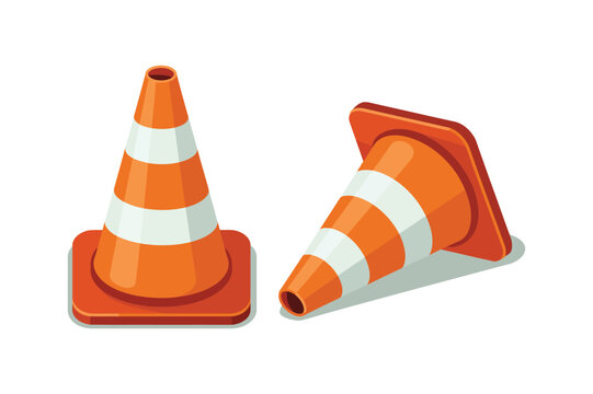 Vector illustration of plastic barrier and traffic cone and helm, construction and safety tool, white and orange traffic cone, red plastic barrier blocking pathway