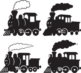 Cartoon Steam Train Silhouette on White Background vector illustration