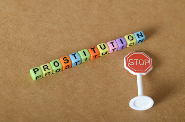Stop Prostitution Concept – Red Stop Sign Symbolizing Protest Against Human Trafficking and...