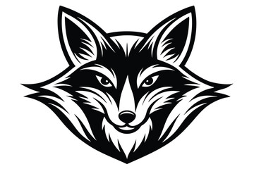 A stylized fox head stares forward with a black and white pattern style