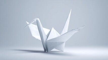 Clean presentation of origami crane on seamless background highlights the beauty and precision of paper folding.