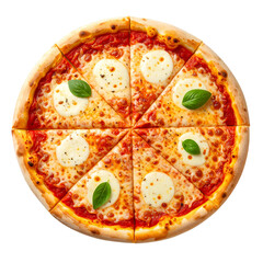 Whole New York Style Pizza with Sliced Wedges, Transparent Background