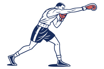 Obraz premium Line Art Boxer Throwing Punch in Powerful Stance
