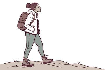 Backpacking Woman Hiker on White with Minimalist Style
