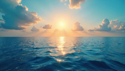 Tranquil Ocean Seascape Sun-Drenched Horizon Meeting Calm Waters, Breathtaking Landscape Perfect for Travel, Nature, and Serenity Themes.