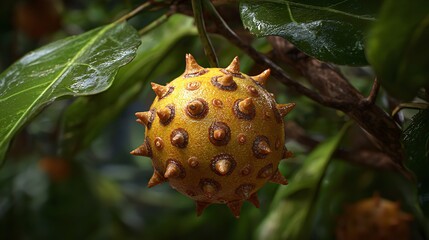 Spiky Fruit Hanging In Lush Foliage Exotic Fruit Tropical Tree Forest Nature Photography Macro
