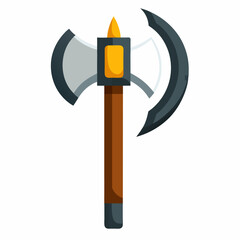 Vector Icon of an Axe with a Sharp Blade on a White Background