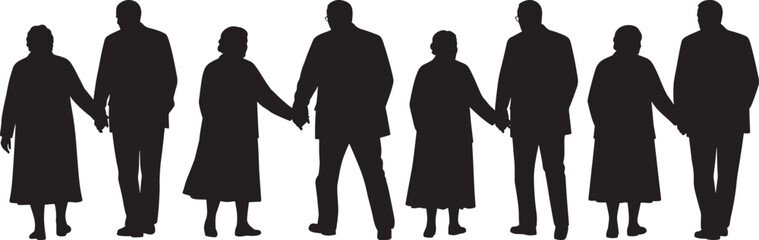 Elderly Couple Walking Silhouette on White Background vector illustration