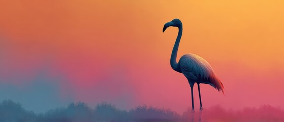 Serene Silhouette of a Flamingo Against a Colorful Sunset Sky