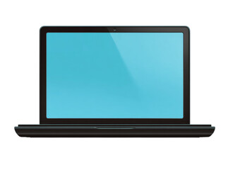 Modern black laptop computer with blue screen mockup, Isolated On Transparent Background, Cut Out
