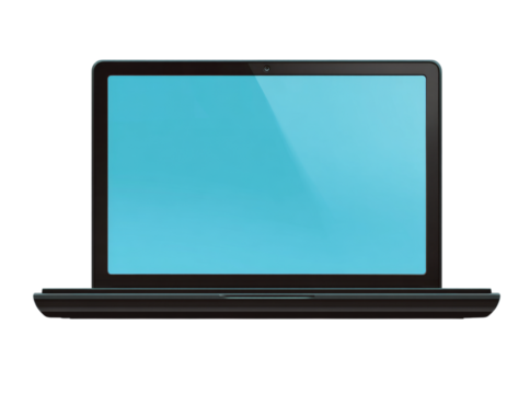 Modern black laptop computer with blue screen mockup, Isolated On Transparent Background, Cut Out
