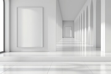 Serenity in Minimalism White Hall with Empty Frame