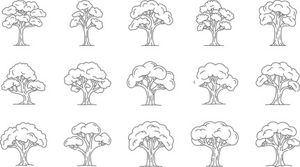 set of hand drawn illustrations of trees