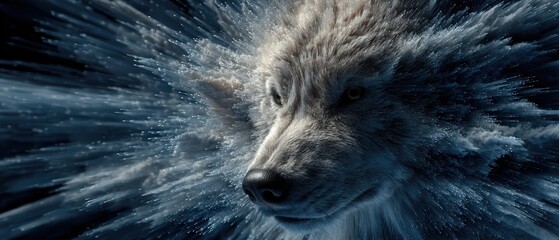 Powerful Arctic Wolf Surrounded by Dynamic Blue Energy Waves