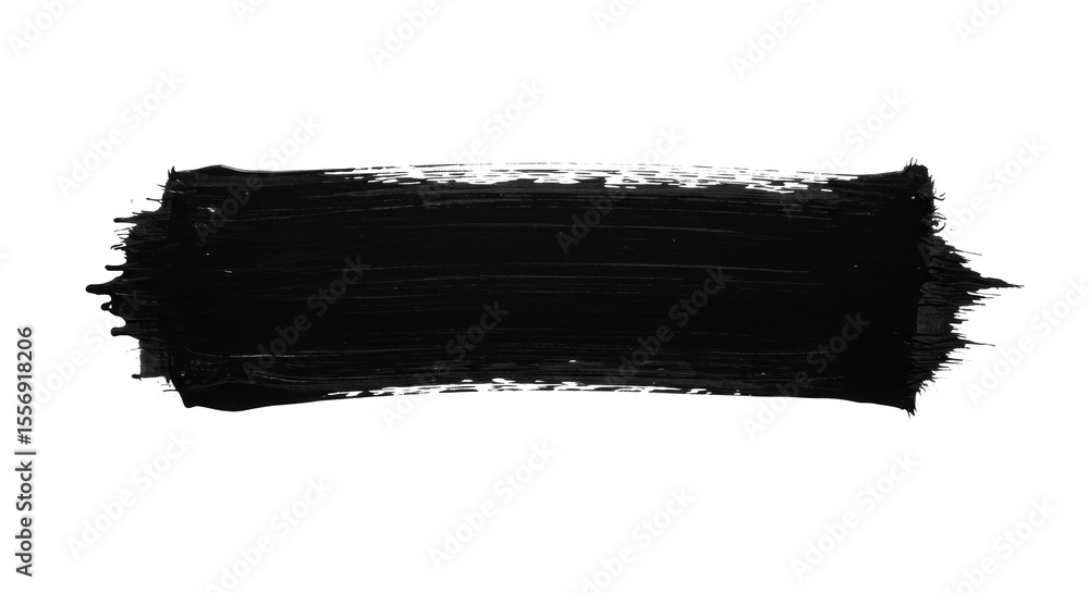 Poster bold black brush stroke with ragged, textured edges and visible marks, isolated on a transparent bac