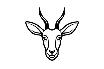 Antelope gazelle head showing its stylized facial features with black lines on white space