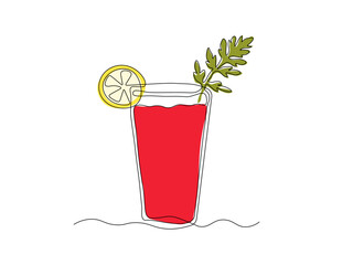 Abstract Bloody Mary cocktail.  continuous single line art drawing sketch, logo
