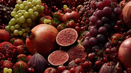 Autumn Harvest Still Life Pomegranates Figs Grapes Strawberries Berries Abundance and Freshness