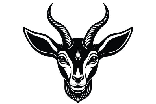 Detailed illustration showcases the majestic sable antelope head in striking black and white